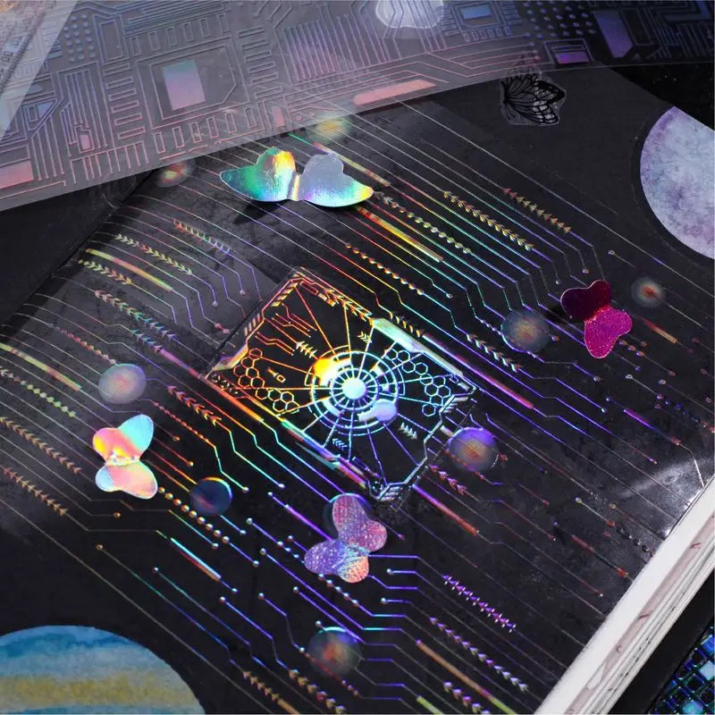 50mm*2m/1roll Punk Circuit Laser Washi Tape Stickers Holographic Cyber Decor Tape Scrapbooking DIY Journal Craft Supplies