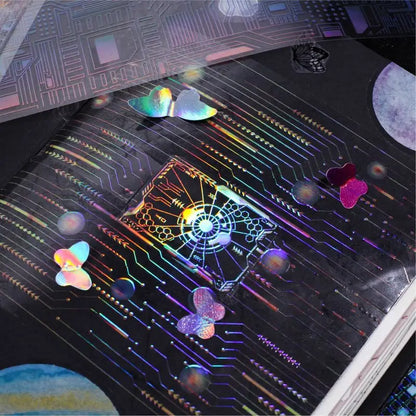 50mm*2m/1roll Punk Circuit Laser Washi Tape Stickers Holographic Cyber Decor Tape Scrapbooking DIY Journal Craft Supplies