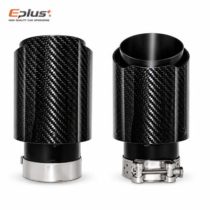 Universal Glossy Carbon Fiber Car Exhaust Muffler Tip Clamp‑On Straight Exhaust Pipe Mufflers Nozzle Straight Stainless Black