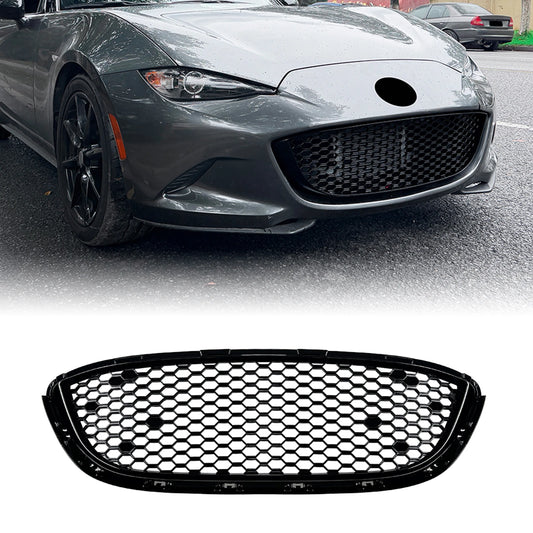 For Mazda MX-5 Miata ND 2016-2026 Glossy Black Front Grille Upper Bumper Hood Mesh Grid Air Intake Body Protector Racing Grill