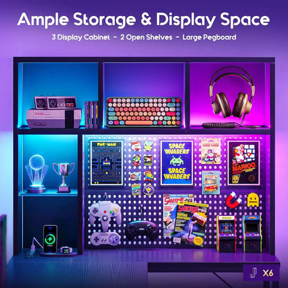 #63" L Shaped Gaming Desk with Hutch, Storage & Shelves, L Shaped Desk with 4 Drawers, Inserted LED Light Strip &, Customized