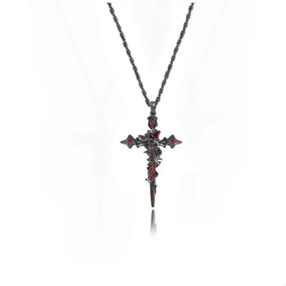 Punk Thorn Rose Cross Earrings Sweet Cool Dark Style Earring Pendant Necklace Party Halloween Jewelry