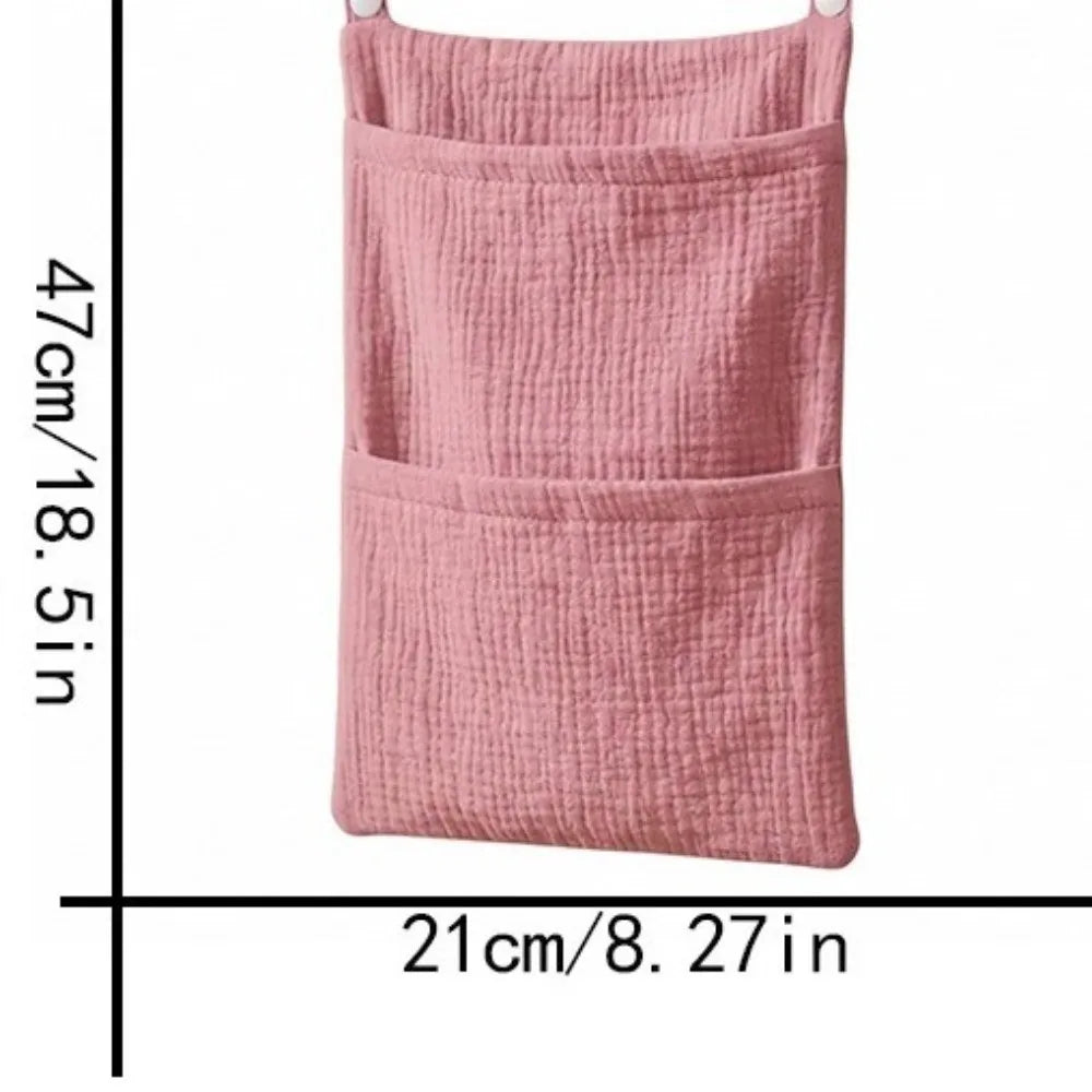 Pure Cotton Baby Crib Hanging Bag Large Capacity Solid Color Stroller Storage Bag Multifunctional 2 Pockets Diapers Organizer
