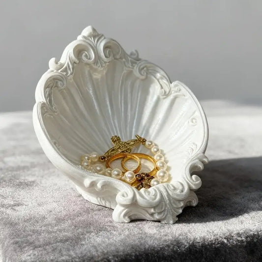 Vintage Shell Shaped Embossed Jewelry Tray Vanity Organizer Desktop Storage Dish Home Decor Ornament Gift