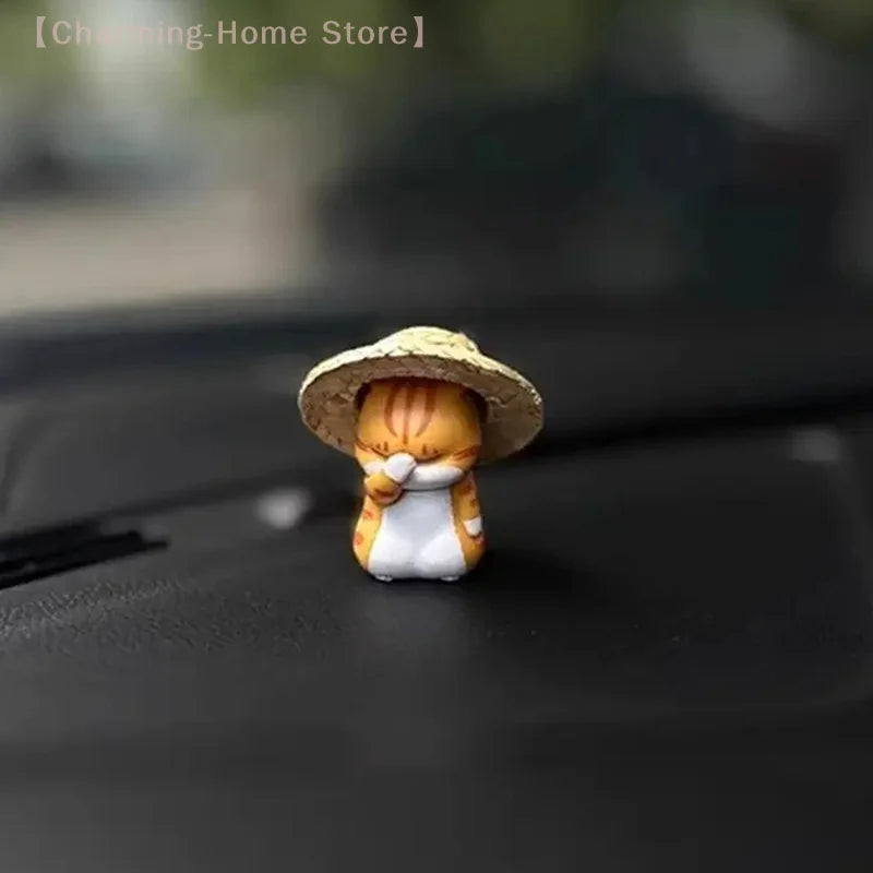 【M】Car Pendant Cute Straw Hat Cat Ornaments Car Rearview Mirror Pendant Interior Decoration Accessories Girls Gift