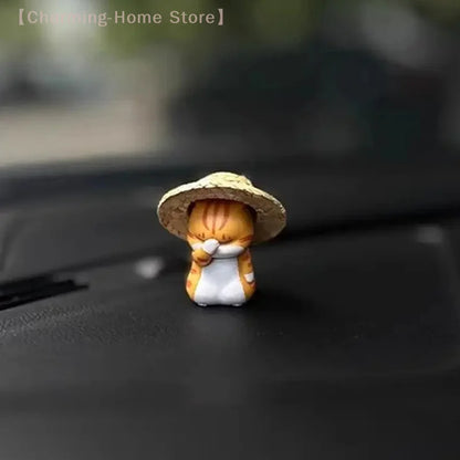 【M】Car Pendant Cute Straw Hat Cat Ornaments Car Rearview Mirror Pendant Interior Decoration Accessories Girls Gift