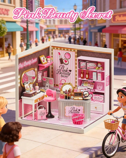 Rolife Pink Beauty Secret Super Creator DIY Miniature House Kit Model Kits for Adults to Build Home Desk Bookshelf Decoration