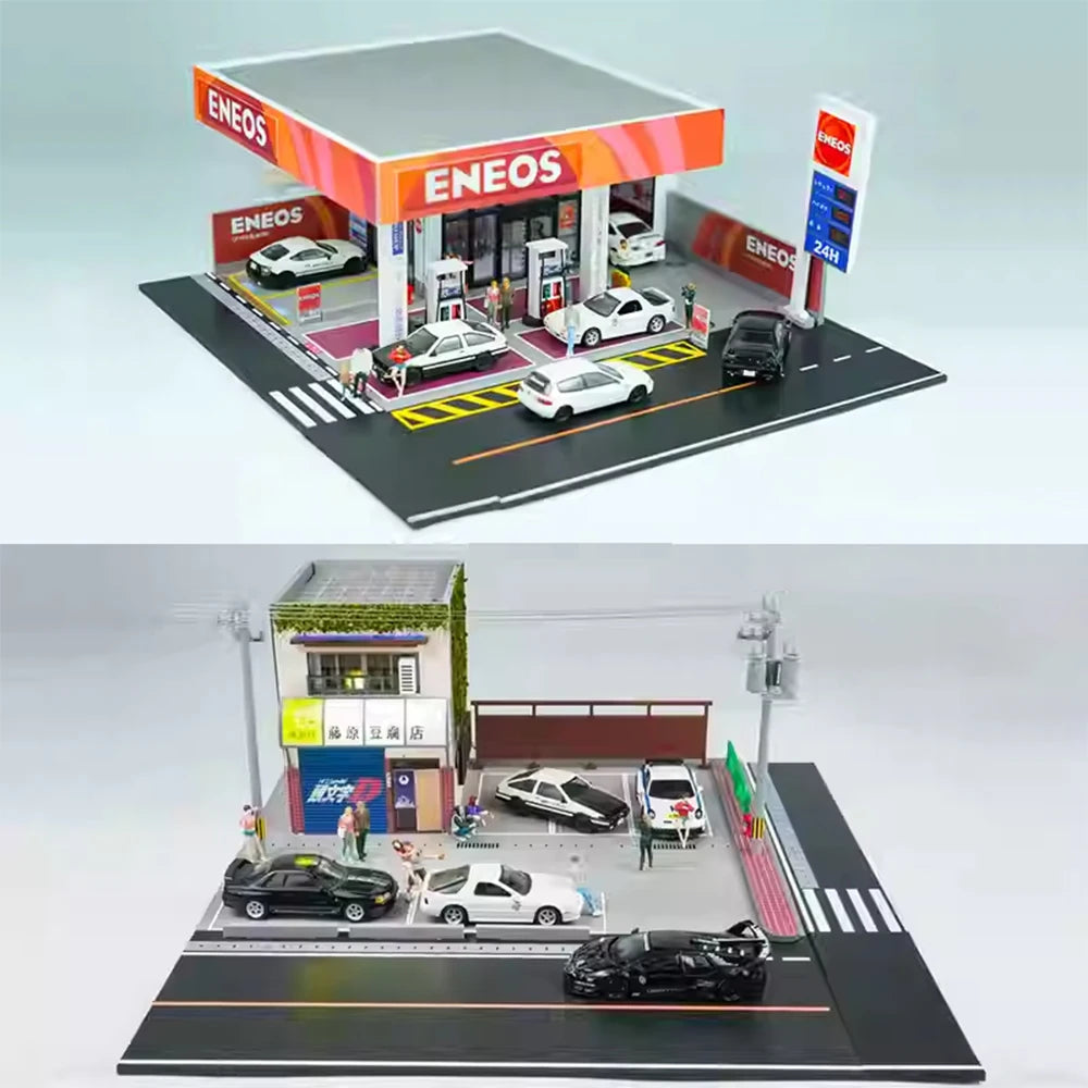 1/64 Scale Miniature LED Lighted Car Garage Diorama Model Realistic Parking Lot Scene Collectible Display for Enthusiasts