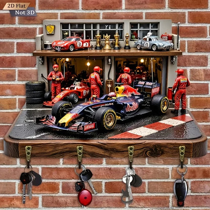 2D Flat. 1pc. Racing-Themed Key Hook - Multi-Functional Decorative Key Holder with Four Metal Hooks, Wall Decoration, Room