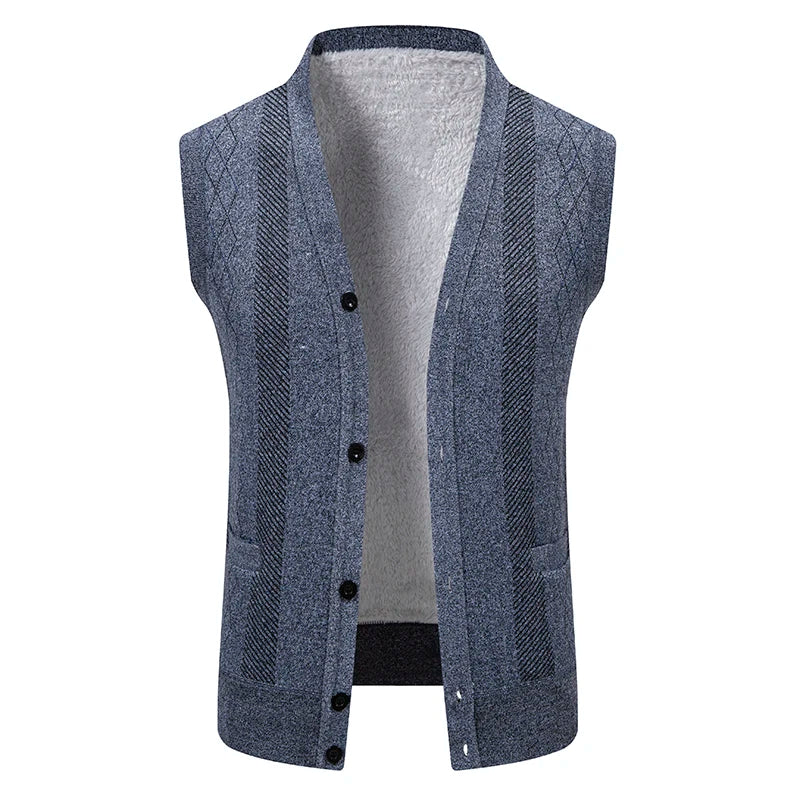 Mens Sleeveless Cardigan Knit Sweater Vest V Neck Button Down Cardigan Sweaters Knitted Dad's Argyle Vest with Pocket