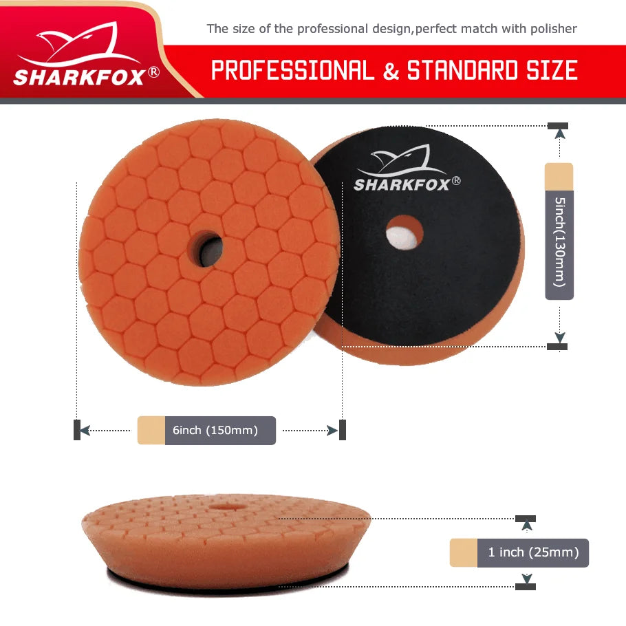 Sharkfox Polishing Pads 5/6 Inch Germany Foam Buff Sponge Pads Auto Car Buffing Pad Set for DA/RO Polisher Buffer Tools