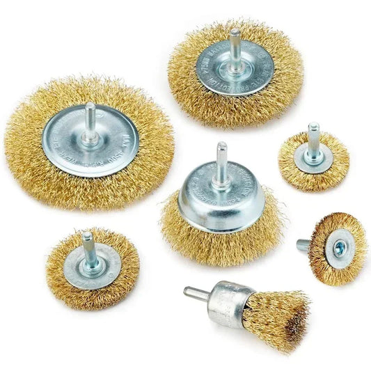 Steel Wire Brush Brass Plated Wheels Rotary Tool Metal Rust Removal Polishing Brush for Drill Maintenance and Metalworking