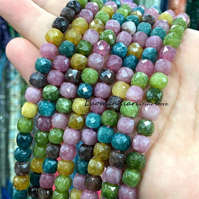 Natural Stone 7-8MM Faceted Square Lapis Lazuli Loose Cube Spacer Beads for Jewelry Making Diy Earrings Bracelets Accessories