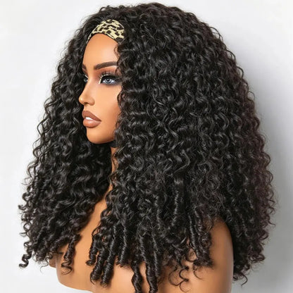 32 Inch Burmese Curly Headband Wig Human Hair 250% Density Machine Made Wig Natural Color Brazilian Prepluck Human Hair Wig