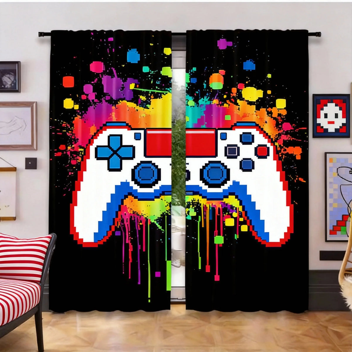2Pcs Gamer Game Controller Blackout Curtains Bedroom Decor Playroom Living Room For Bedroom Living Room And Office Decor