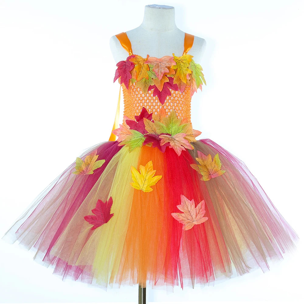 Kids Fairy Costume for Girls Maple Leaves Fall Autumn Woodland Fairy Tutu Dress Girl Halloween Thanksgiving Tulle Princess Dress