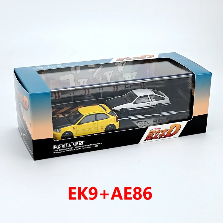 Anime 1:64 first text D AE86 RX7 NSX with scene set Alloy die-cast simulation car model,adult decoration,boy toy,children's gift