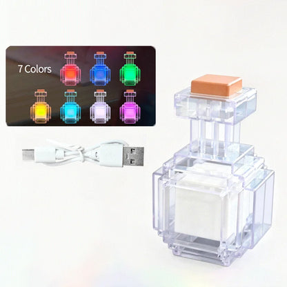 Rechargeable Night Light Mini 7 Color Liquid Medicine Bottle Pixel Wind Peripheral Design Game Toy Bedroom Decor Lamp Kids Gifts