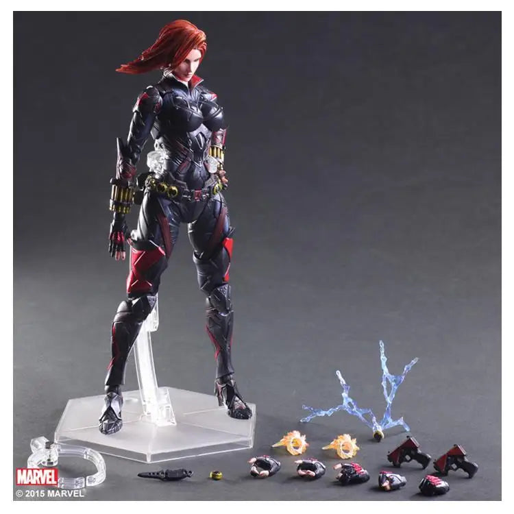 Iron Man, War Machine, Spider-Man, Captain America, Black Panther. Marvel action figures.