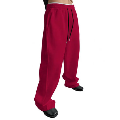 Men's Solid Color Sanitary Winter Pants 2025 Drawstring Waist Straight Wide Leg Loose Fit with Pockets Versatile Sports Trousers