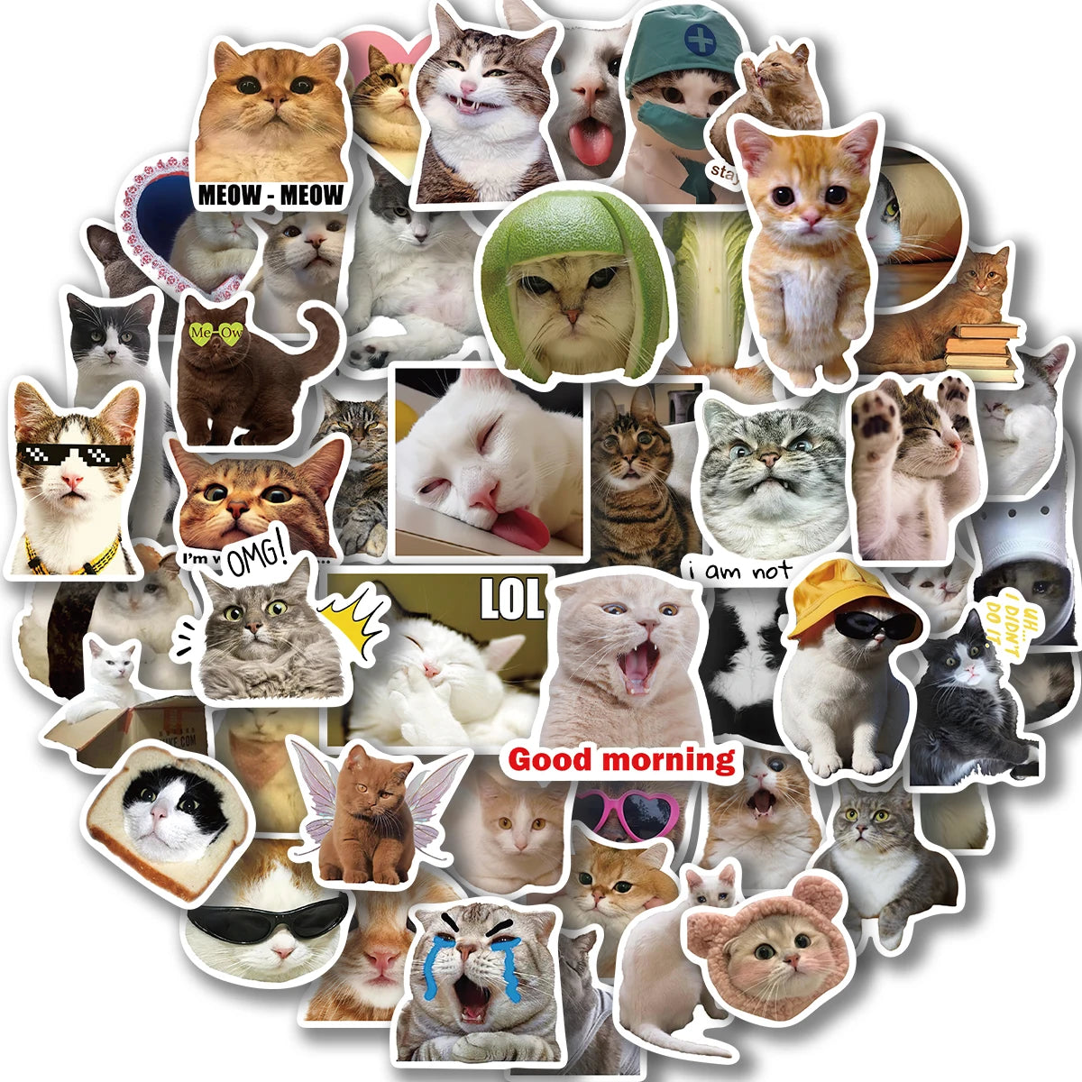 50PCS Cute Cat Stickers For Skateboard Scrapbook Water Bottle Laptop Luggage Kids Toys Vinyl Waterproof Funny Cats Decals