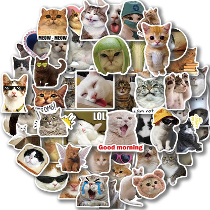 50PCS Cute Cat Stickers For Skateboard Scrapbook Water Bottle Laptop Luggage Kids Toys Vinyl Waterproof Funny Cats Decals