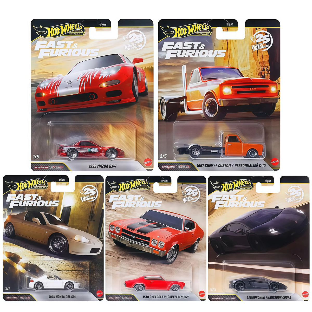 Hot Wheels PREMIUM Fast & Furious 25th Anniversary 2026 HNW46 Mazda RX-7 Lamborghini Chevrolet Honda 1:64 Car Model Toy Gift