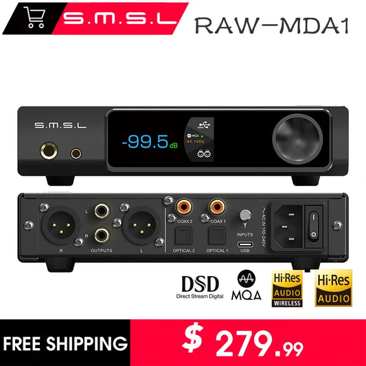 SMSL RAW-MDA1 Digital Music MQA Audio Decoder Bluetooth 5.1 Dual ES9039Q2M Lossless DSD XMOS XU316 APTX High Quality USB1.1/2.0