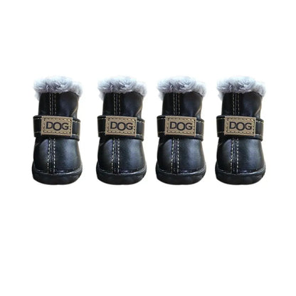 Soft Pet Snow Boots Fashion Waterproof Non Slip Winter Pet Dog Shoes Plush/PU Warm for 4Pcs/Set Winter