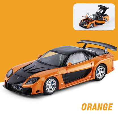 1/24 JDM RX-7 Street Version Die-Cast Model Car with Sound And Light Pull-Back Feature Miniature Ornament Vehicle Collection Toy