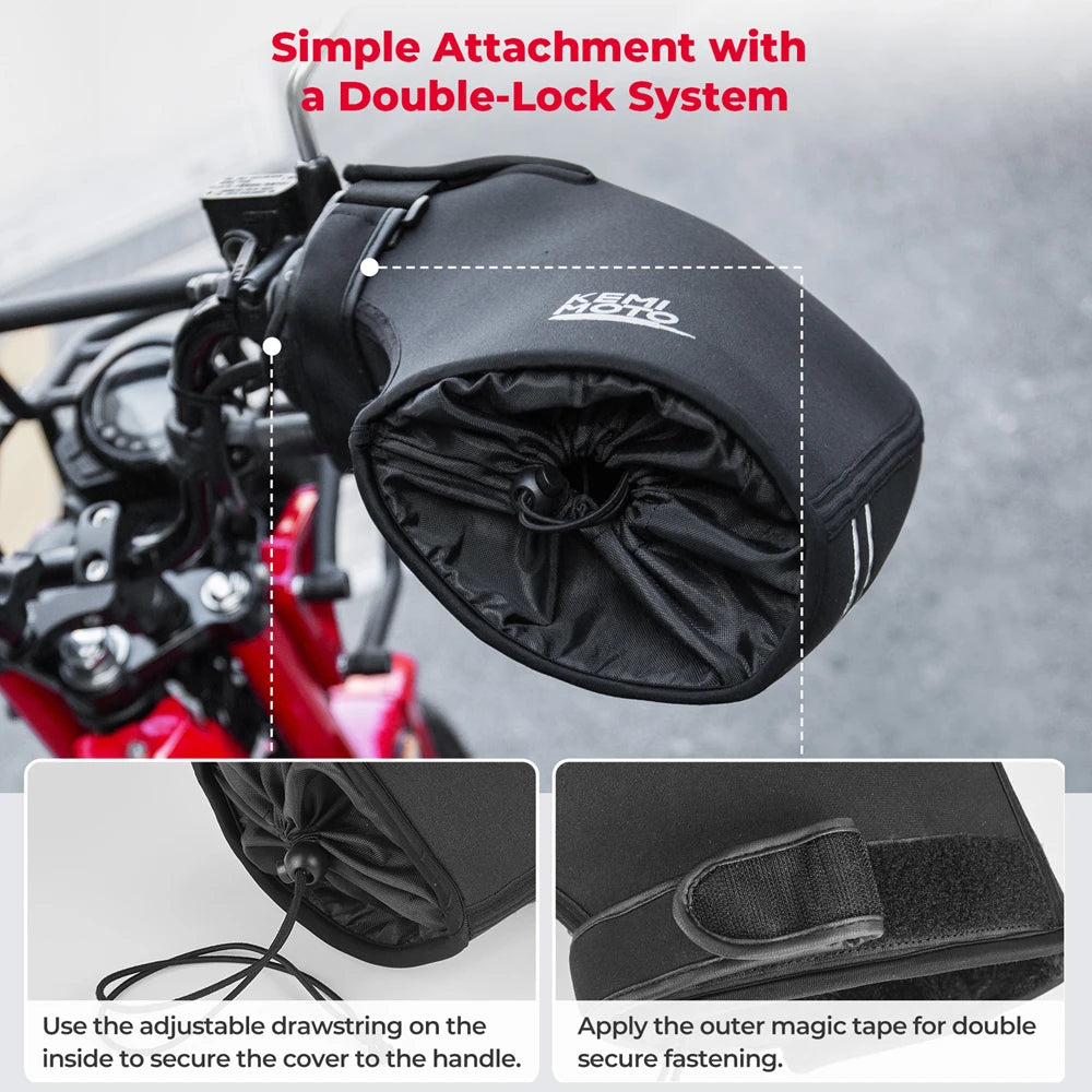 KEMITOUR Motorcycle Handlebar Gloves Scooter Hand Bar Winter Gloves Windproof Waterproof Washable For ATV Snowmobile