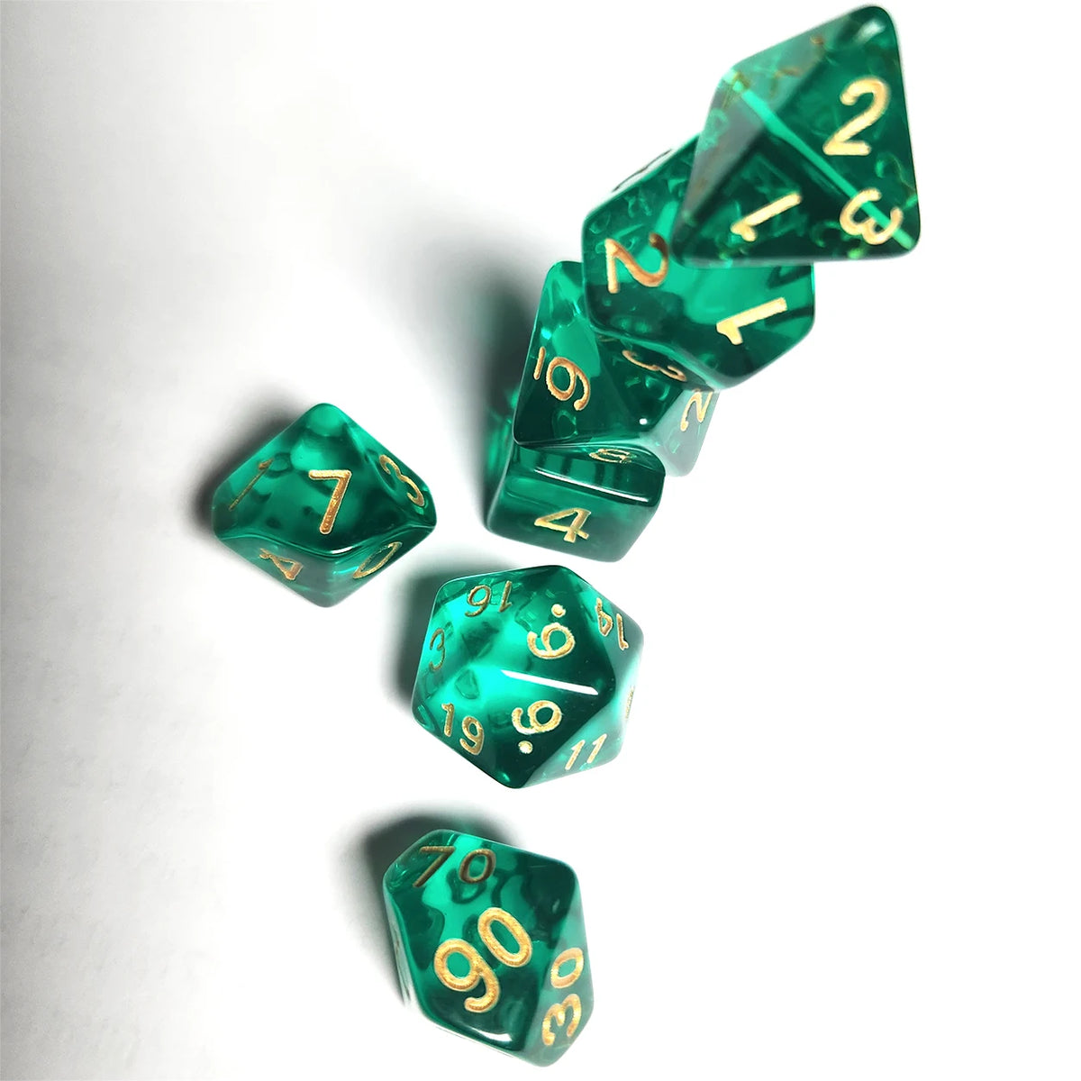 7 pcs Acrylic High-Grade Translucent Gemstone Green Polyhedral Board Game Dice, Classic and Beautiful, Dados
