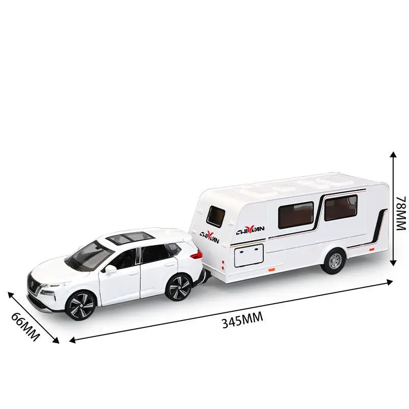 1/32 Alloy Trailer RV Truck Car Model Diecast Metal Recreational Off-road Vehicle Camper Car Model Sound and Light Kids Toy Gift