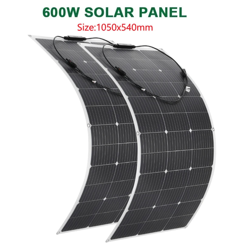 300W 600W Flexible Solar Panel With 60A Solar Regulator Cable For 12V Battery Charger Home Roof Outdoor Camping Car RV Boat