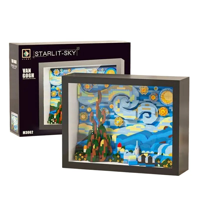 WIth Box World-famous Art Painting sunflower Van Gogh The Starry Night Galaxy Kanagawa 3D Diamond Building Block Toy Kids Gift