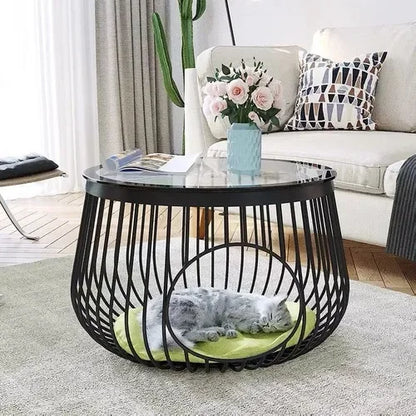 D60cm Creative Nordic Iron Tea Table Round Coffee Table for Living Room Furniture Bed Side Table Rock Plate Tables Cat House Bed