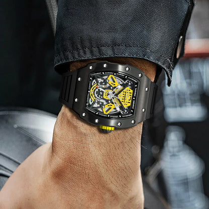 PINDU Design Automatic Watch For Men Hollow Mechanical Luminous Waterproof Casual Business Brand Wine barrel Wristwatch