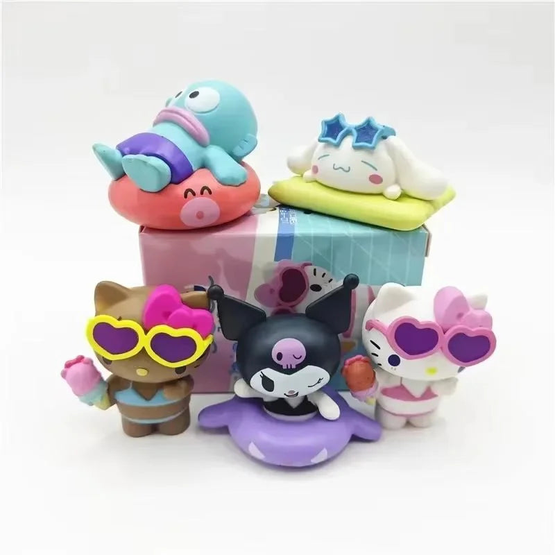 Action Figures Model Summer Swimsuit Blind Box Collection Kt Cat White Kuromi Cinnamon Gashapon Official Genuine Collectible Toy