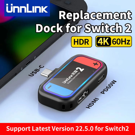 Unnlink Portable Docking Station for Nintendo Switch 2, Mini Travel Dock with 4K HDMI Output & PD Charging for NS2 to TV/Monitor