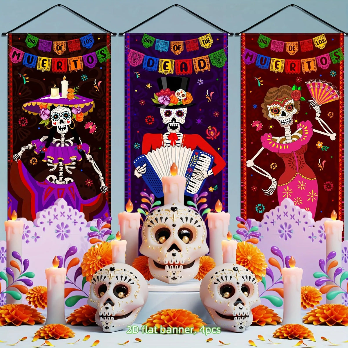 Halloween Skeleton Hanging Flag banner Mexican Day of Dead Porch Door Wall Decor Yard Festive Party Supplies