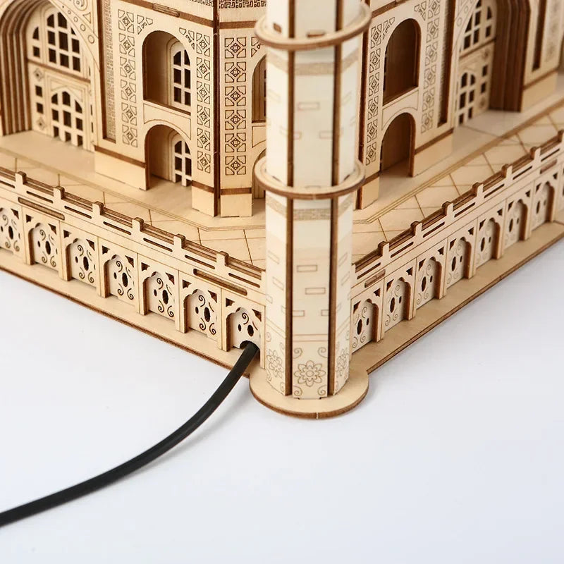 3D Wooden Puzzle House Royal Castle Taj Mahal With Light Assembly Toy For Kids Adult DIY Model Kits Desk Decoration for Gifts