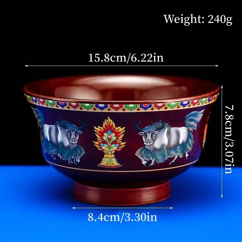 Tibetan-Style Solid Wood Dark-Colored Tsampa Bowl,Auspicious Wooden Butter Tea Bowls,Handicraft Holy Water Bowl Buddhist Item