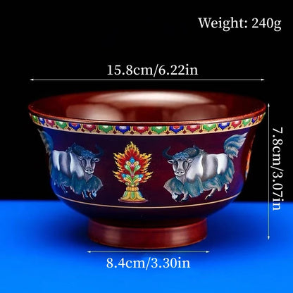 Tibetan-Style Solid Wood Dark-Colored Tsampa Bowl,Auspicious Wooden Butter Tea Bowls,Handicraft Holy Water Bowl Buddhist Item