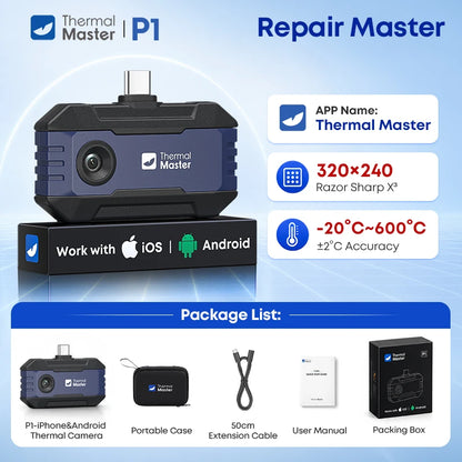 (for iPhone&Android) P1 Android Thermal Camera for iPhone 320*240 X³IR Resolution 600℃ 25Hz HVAC House Inspection Camera