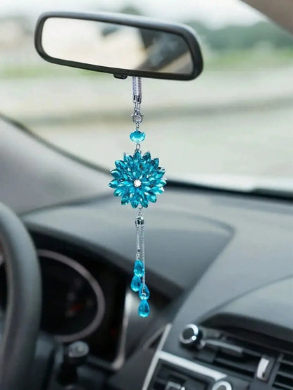 Lotus Double-Sided Crystal Snowflake Pendant with Tassel – Car Decoration, Ideal Gift for Valentine's Day, Christmas & More.