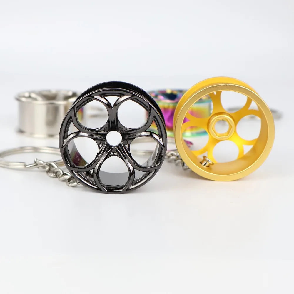 2Pcs Creative Mini Car Modification Wheel Keychain Auto Enthusiast Metal Key Rings Alloy Accessories for Men Woman Lover Gifts