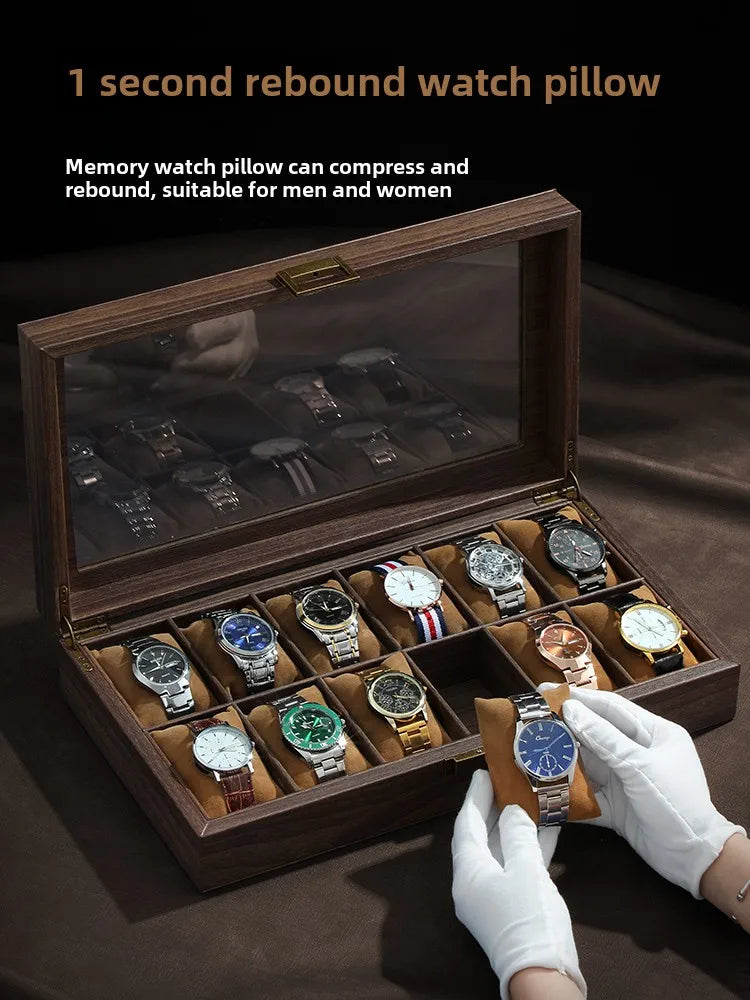 Luxury Wooden Grain Leather Watch Case High-Capacity Storage Multi-Watch Jewelry Organizer for Home