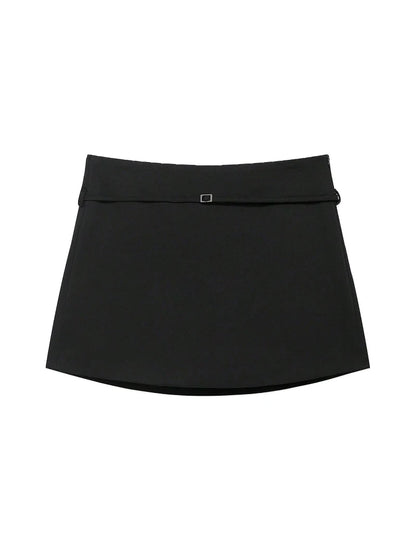 Women's Solid Color Skort with Belt Side Zipper Casual Shorts Skirts Fashionable And Stylish Women's Clothing