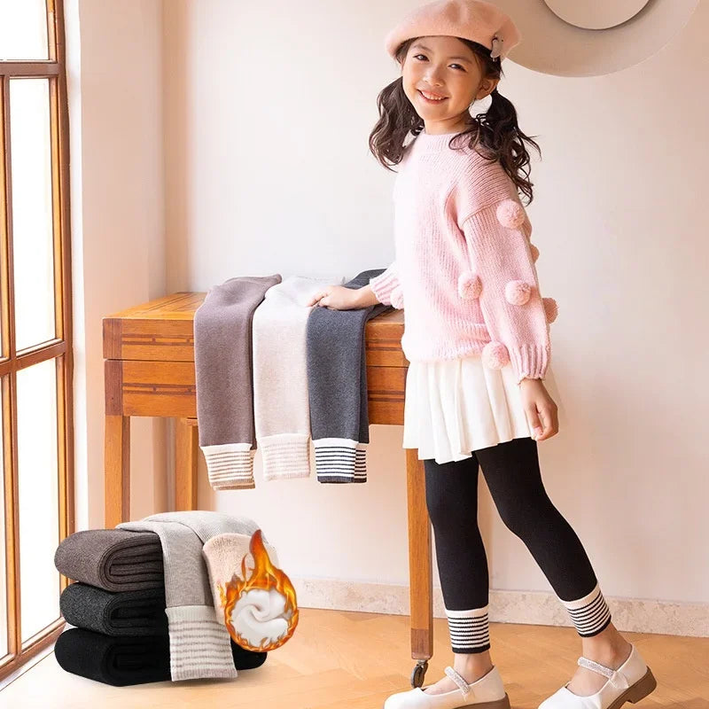 Autumn Winter Korean Style Kids Clothes 0-15Y Girl Thick Warm Leggings Striped Cuffs Fashion Girls' Nine Point Pants