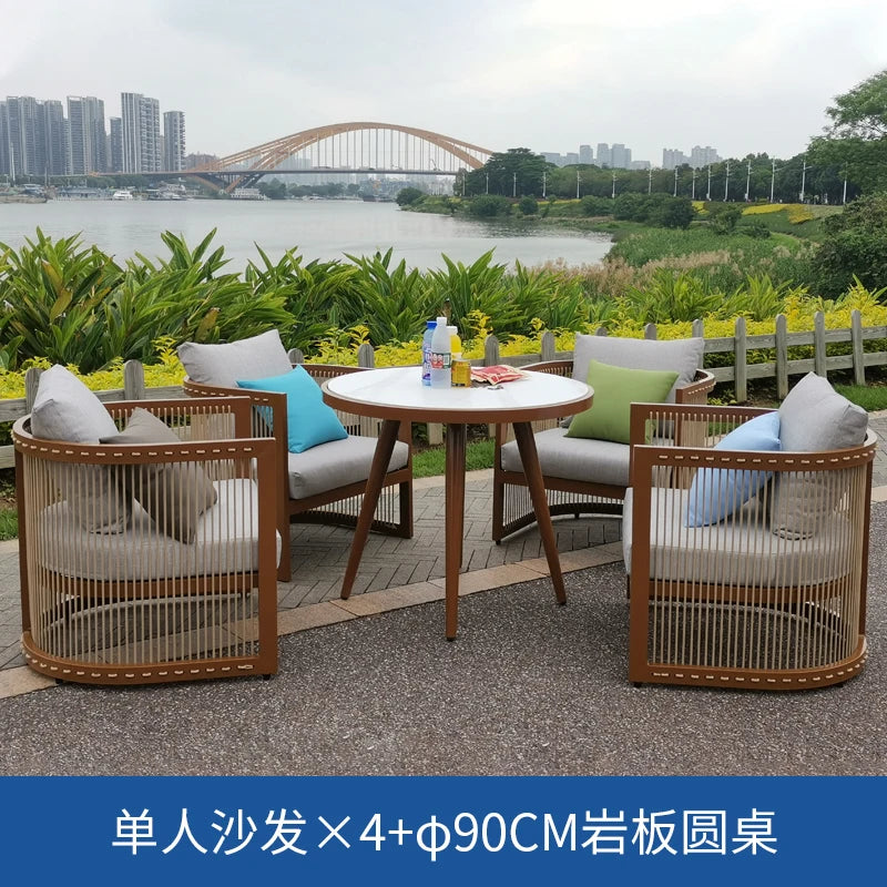 YFY  outdoor rattan sofa courtyard open-air hotel leisure dining chair garden waterproof coffee table combination
